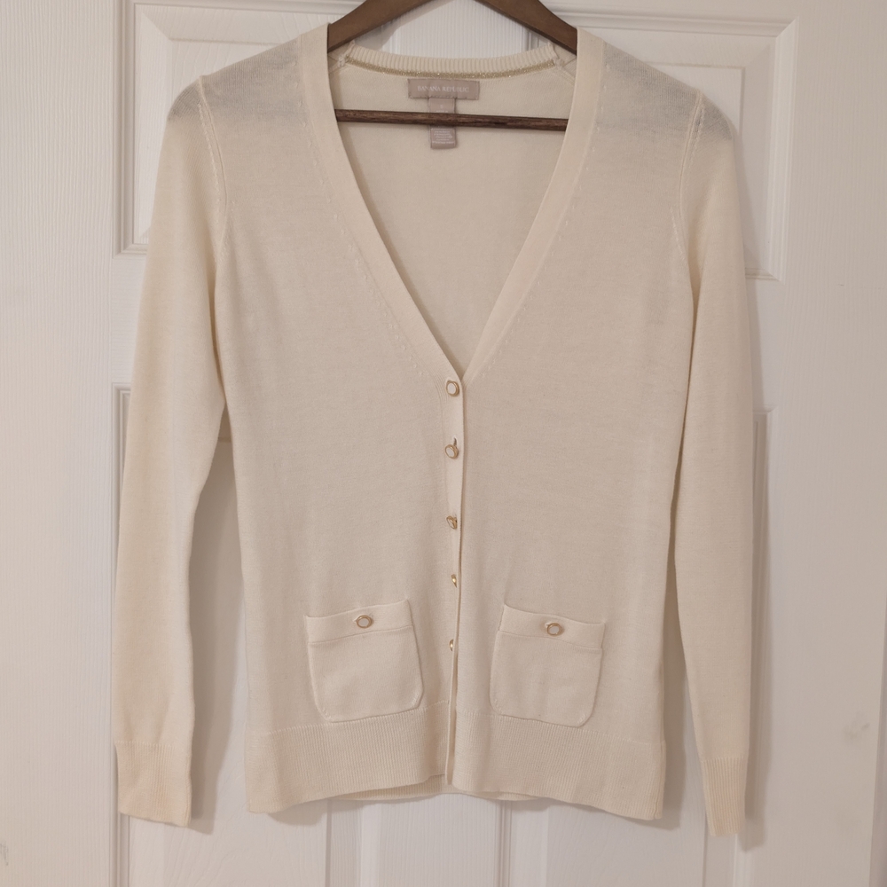 Banana Republic Cream Button-Down Cardigan S